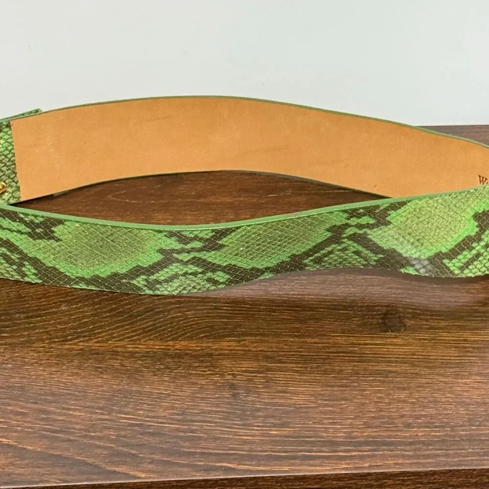 W Kleinberg America Women’s green leather python print wide belt size medium
